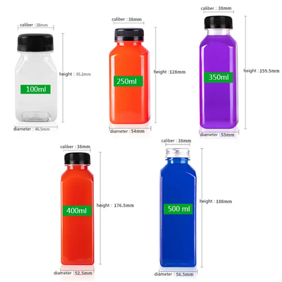 100ml 350ml 500ml 1000ml 플라스틱 주스 병 차가운 차 병 일회용 우유 차 PET 병 1 리터 캡