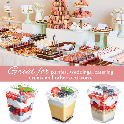 뚜껑과 스푼이 있는 재사용 가능한 사각형 투명 디저트 컵 120ml 250ml 350ml 500ml 용량