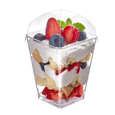 뚜껑과 스푼이 있는 재사용 가능한 사각형 투명 디저트 컵 120ml 250ml 350ml 500ml 용량