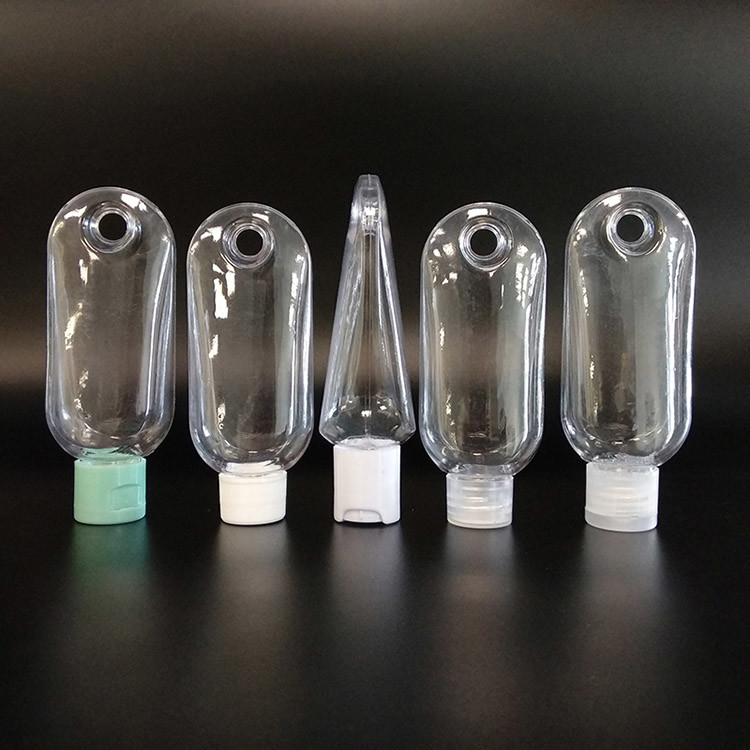 30ml, 50ml 및 60ml 크기의 목걸이와 함께 선명한 플라스틱 화장품 병