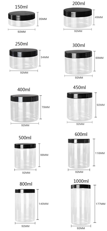 식품 등급 흰색 플라스틱 4oz 8oz 300ml 500ml 둥근 모양 빈 눈 크림 얼굴 크림 항아리 16oz 용기